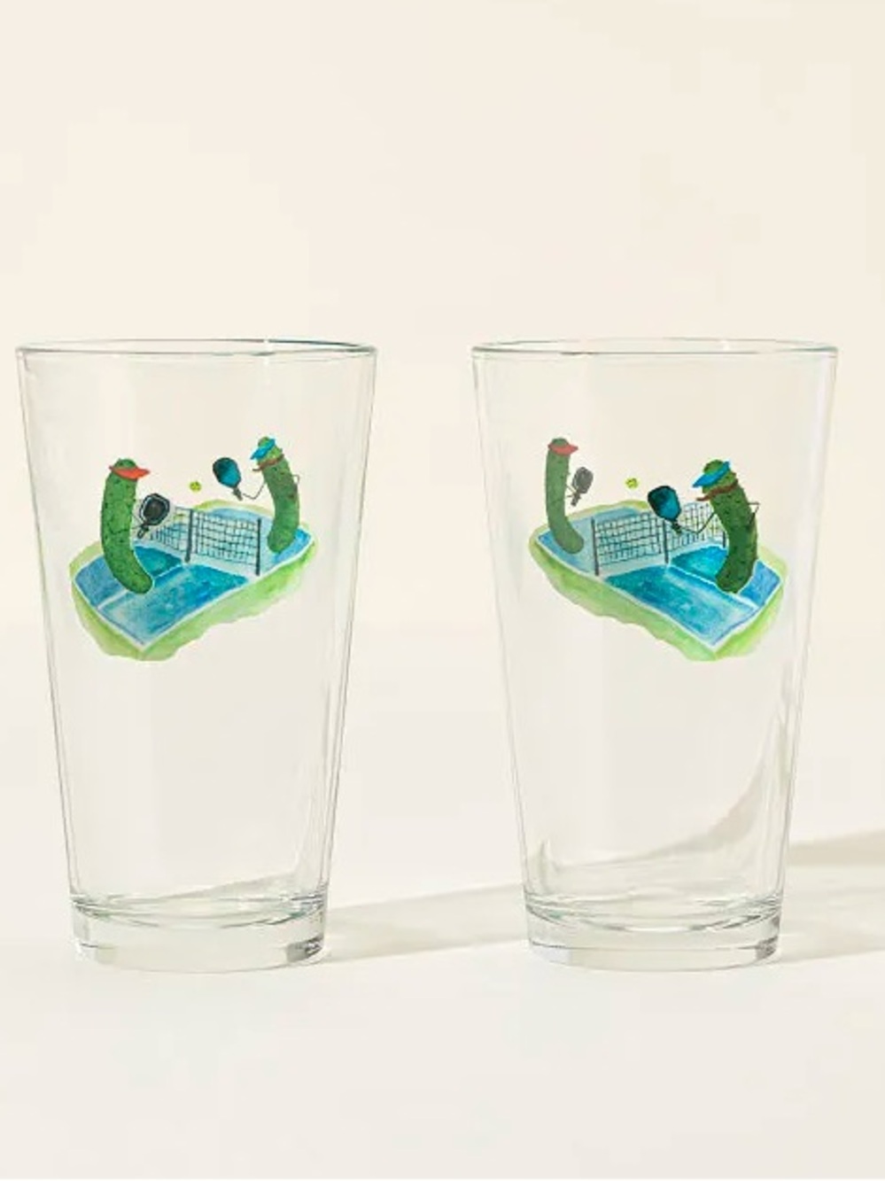 🥒(2) Pickles playing pickleball drinking glasses!